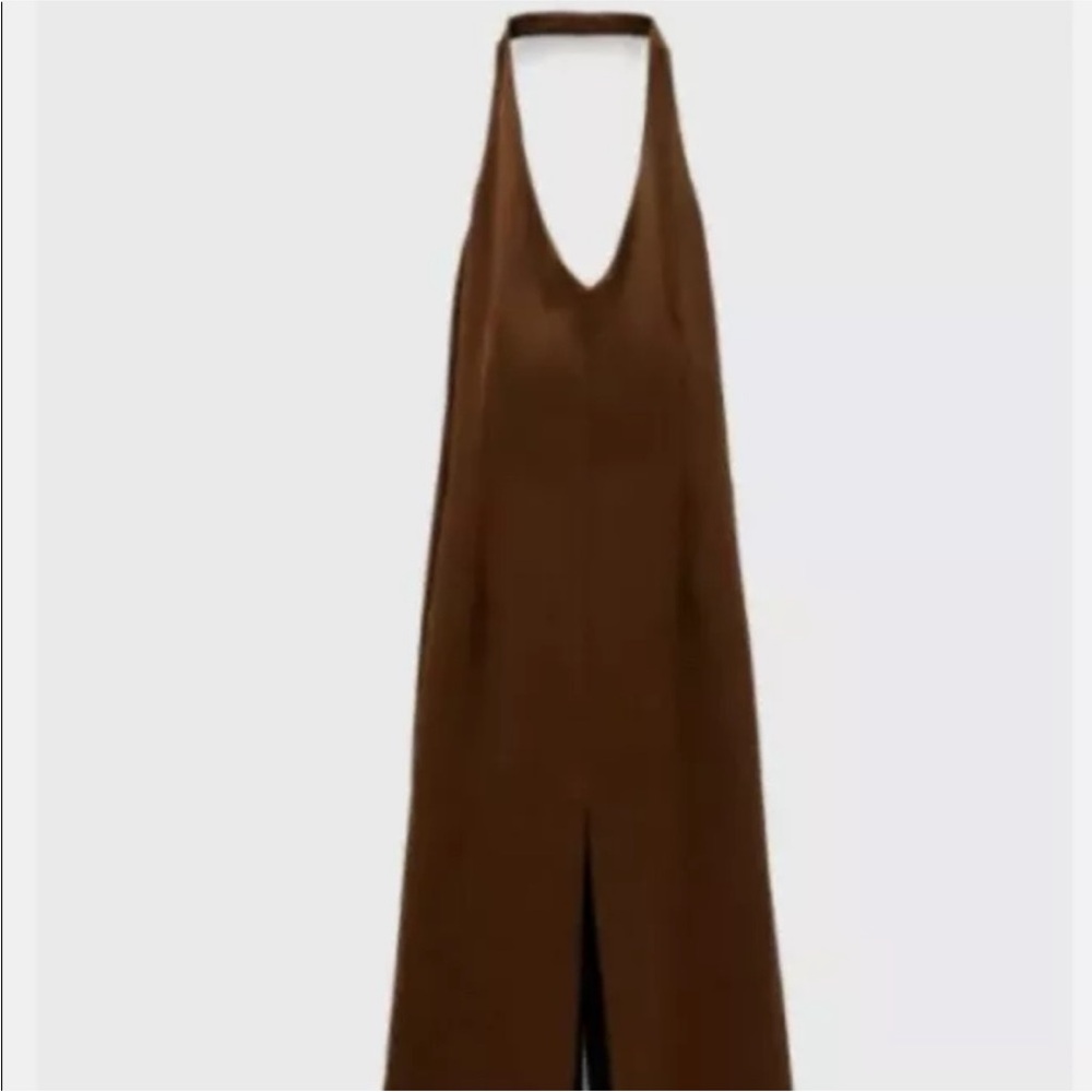 Zara Brown Satin Halter Neck Dress Size S